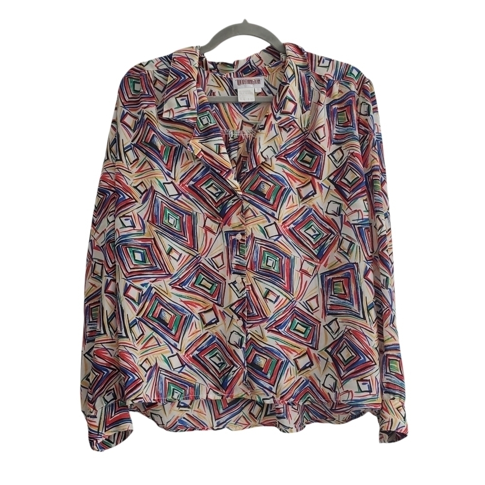 VTG Worthington Geometric Rainbow Long Sleeve Button Up Blouse Shirt